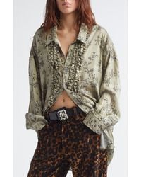 R13 - Oversize Drop Neck Ruffle Front Button-Up Shirt - Lyst
