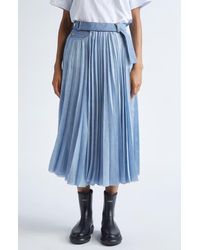 Sacai - Pleated Mixed Media Midi Skirt - Lyst