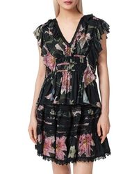 AllSaints - Canto Floral Side Tie Tiered Ruffle Trim Top - Lyst