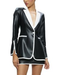 Alice + Olivia - Alice + Olivia Breann Contrast Trim Fitted Faux Leather Blazer - Lyst