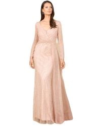 LARA New York - Long Sleeve V-Neck Gown With Drape - Lyst