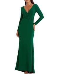 Mac Duggal - Long Sleeve Ruched Jersey V-Neck Gown - Lyst
