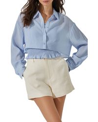 Astr - Crop Button-up Shirt & Smocked Camisole - Lyst