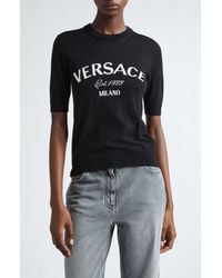 Versace - Logo Short Sleeve Virgin Wool Sweater - Lyst
