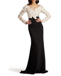 Tadashi Shoji - Floral Lace Bodice Mixed Media Long Sleeve Gown - Lyst
