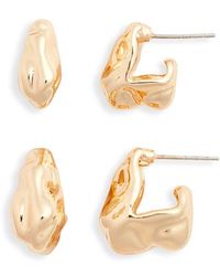 Open Edit - Set Of 2 Molten Squared Huggie Hoop Earrings - Lyst