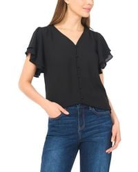 Cece - Double Flutter Sleeve V-Neck Top - Lyst