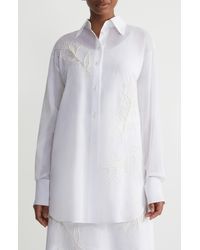 Lafayette 148 New York - Floral Embroidered Oversize Cotton Button-up Shirt - Lyst