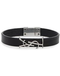 Saint Laurent - Leather Bracelet With Logo - Lyst