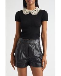 Alice + Olivia - Ciara Lace Collar Short Sleeve Wool Blend Sweater - Lyst