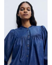 H&M - Frill-Trimmed Denim Blouse - Lyst