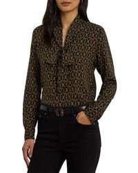 Ralph Lauren - Chain Print Tie Neck Crêpe De Chine Top - Lyst