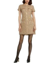 Mac Duggal - Boucle Short Sleeve Mini Dress With Pockets - Lyst