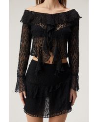 Nasty Gal - Sheer Lace Ruffle Off The Shoulder Crop Top - Lyst