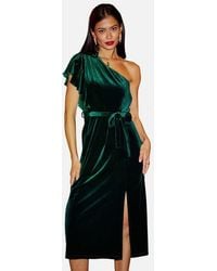 Yumi' - Velvet Frill One Shoulder Midi Dress - Lyst