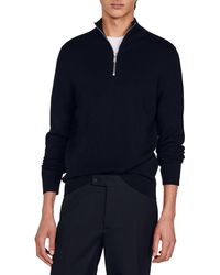 Sandro - Trucker Wool & Cotton Half Zip Sweater - Lyst