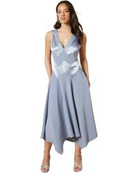 Oasis - V-Neck Mesh Asymmetric Midi Dress - Lyst