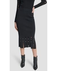DKNY - Grommet Trim Fringe Hem Sweater Midi Skirt - Lyst