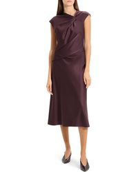 Theory - Twist Bodice Satin Midi Dress - Lyst