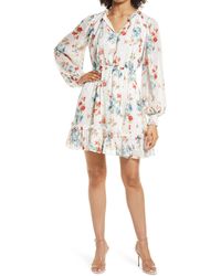 Rachel Parcell - Floral Print Long Sleeve Swiss Dot Dress - Lyst