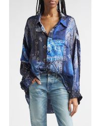 R13 - Drop Neck Patchwork Oversize Silk Button-Up Shirt - Lyst