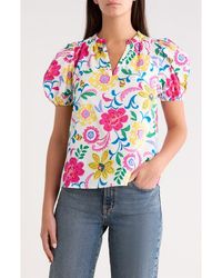 Sugarlips - Punta Alta Berisa Split Neck Puff Sleeve Cotton Top - Lyst