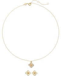 Tory Burch - Kira Clover Pendant Necklace & Stud Earrings Set - Lyst
