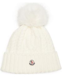 Moncler - Virgin Wool & Cashmere Rib Beanie With Faux Fur Pompom - Lyst