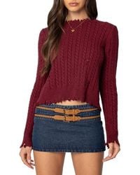 Edikted - Split Back Cable Stitch Crewneck Sweater - Lyst
