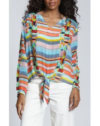 Apny - Print Tie Front Top - Lyst