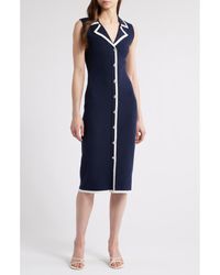 ZOE AND CLAIRE - Contrast Front Button Midi Sweater Dress - Lyst