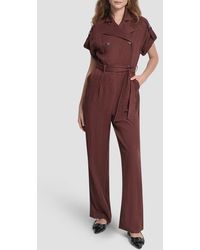 DKNY - Twill Tie Waist Jumpsuit - Lyst