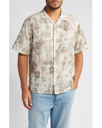 Wax London - Palm Floral Print Short Sleeve Cotton Button-up Shirt - Lyst