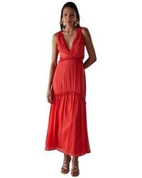 Warehouse - Chiffon Fringe Trim Cut Out Maxi Dress - Lyst