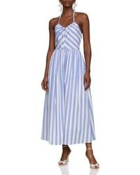 Avec Les Filles - Stripe Halter Neck Cotton Blend Midi Dress - Lyst