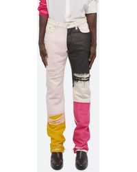 Helmut Lang - Colorblock Distressed Silk Chiffon Panel Straight Leg Jeans - Lyst