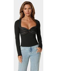 Bebe - Embelished Long Sleeve Sweater - Lyst