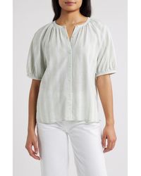 Caslon - Stripe Linen Blend Puff Sleeve Top - Lyst