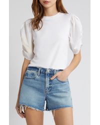 FRAME - Ruched Sleeve Organic Cotton T-shirt - Lyst