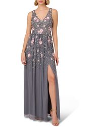 Adrianna Papell - Floral Beaded Sleeveless Mesh Gown - Lyst