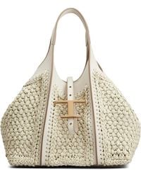 Tod's - Mini T Timeless Crochet Raffia & Leather Shopping Bag - Lyst