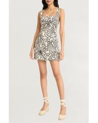 The Good Journey - Squiggle Print Square Neck Linen Blend Minidress - Lyst