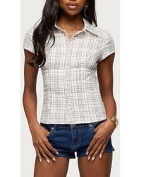Edikted - Naiah Plaid Short Sleeve Tailored Cotton Blend Button-Up Shirt - Lyst