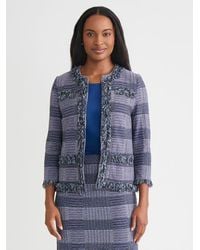 Misook - Heritage Plaid Fringe Trim Knit Jacket - Lyst