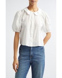 MILLE - Harriet Lace Detail Elbow Sleeve Cotton Button-Up Shirt - Lyst