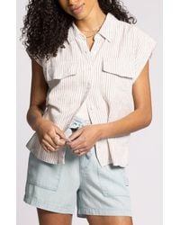 Thread & Supply - Lydia Stripe Short Sleeve Linen Blend Button-Up Shirt - Lyst