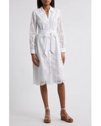 Lilly Pulitzer - Eira Eyelet Long Sleeve Belted Midi Shirtdress - Lyst