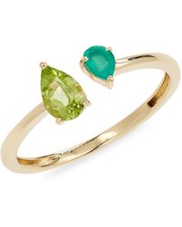 Bony Levy - Teardrop Green Agate & Peridot 14k Gold Cuff Ring - Lyst