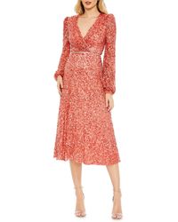 Mac Duggal - Sequin Long Sleeve Wrap Front Cocktail Dress - Lyst