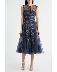 Arose Studio - Serenity Floral Jacquard Godet Pleat Cocktail Midi Dress - Lyst